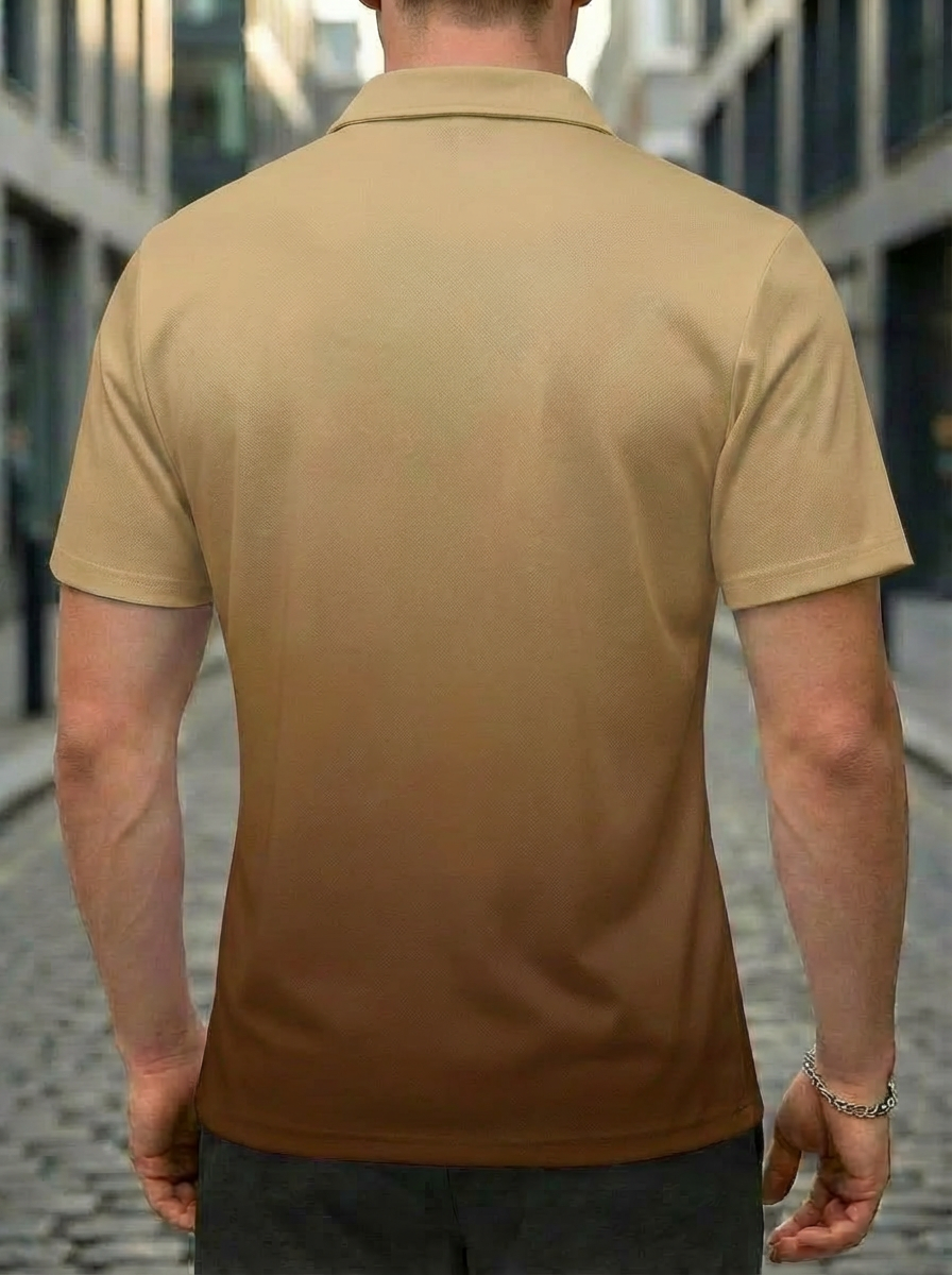 Moisture-wicking Khaki Brown Ombre Vintage Film Camera Graphic Button Short Sleeve Golf Polo Shirt