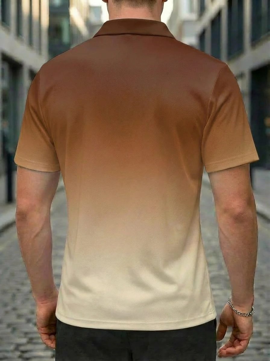 Moisture-wicking Brown White Ombre Coffee Cup Graphic Button Short Sleeve Golf Polo Shirt