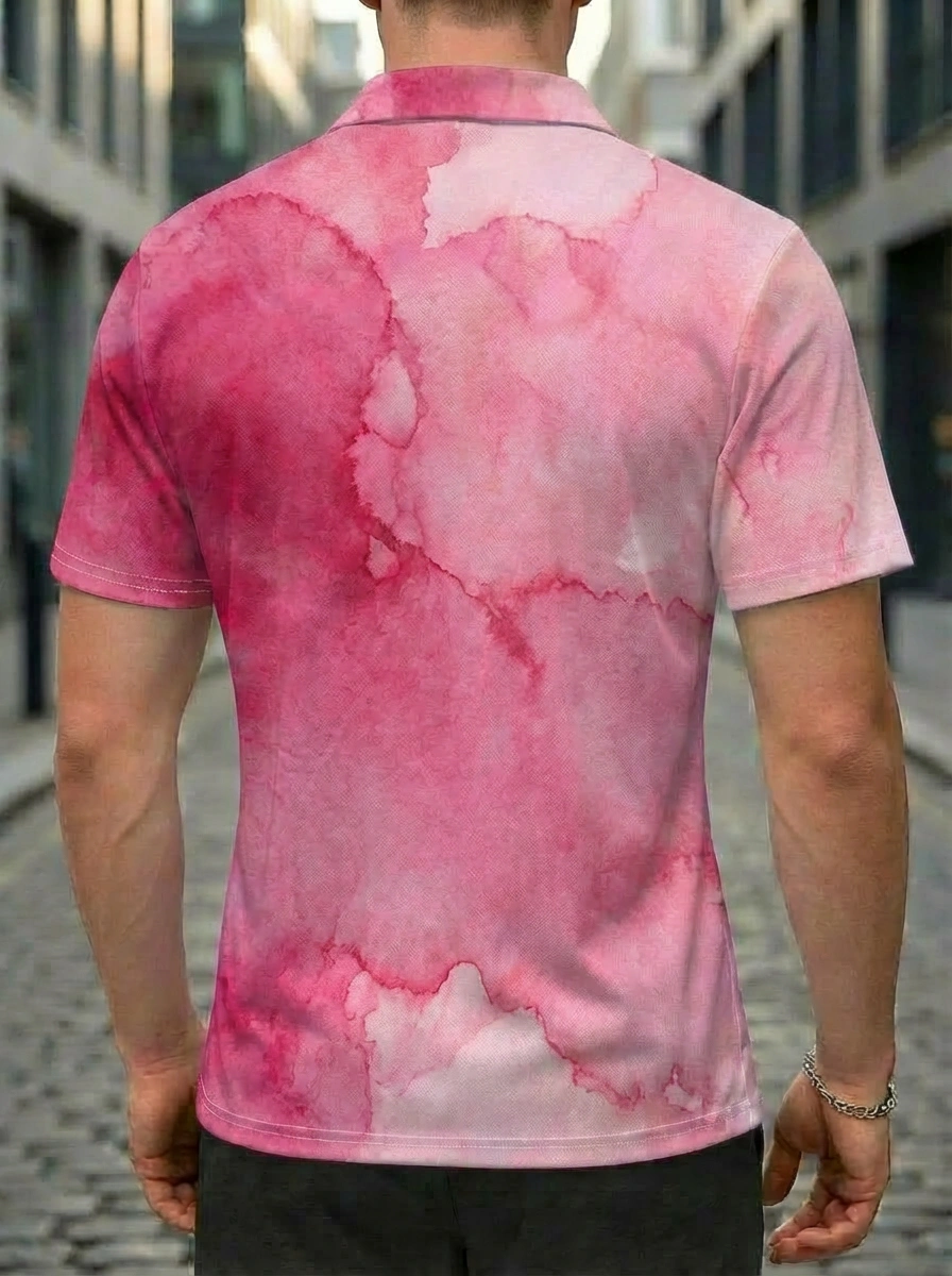 Moisture-wicking Pink Purple Tie-Dye Cloud Pattern Button Short Sleeve Golf Polo Shirt