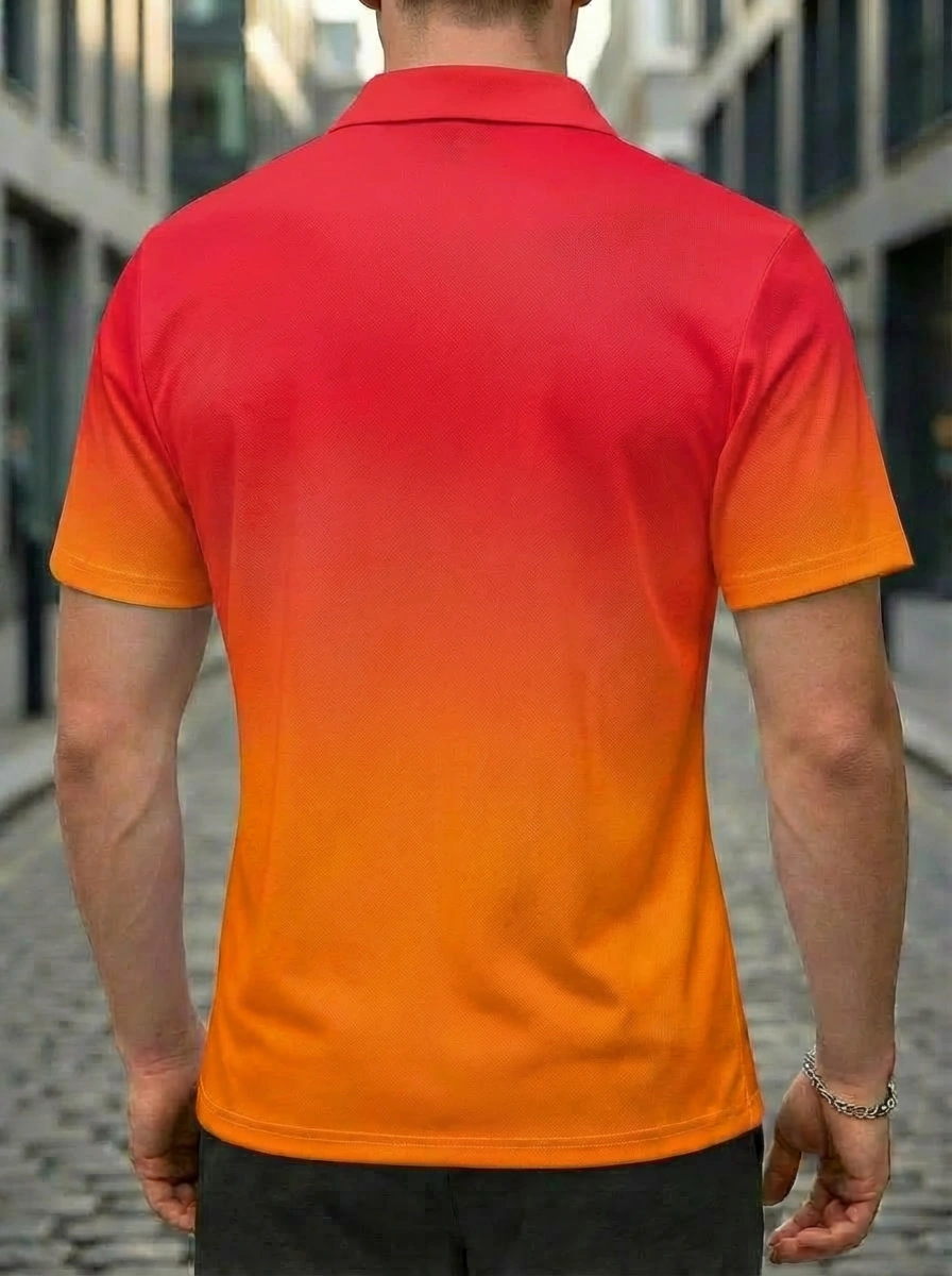 Moisture-wicking Red Orange Ombre Flame Graphic Button Short Sleeve Golf Polo Shirt