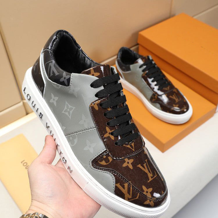 New fashion men's lace-up classic all-match stitching glossy letter pattern casual sneakers