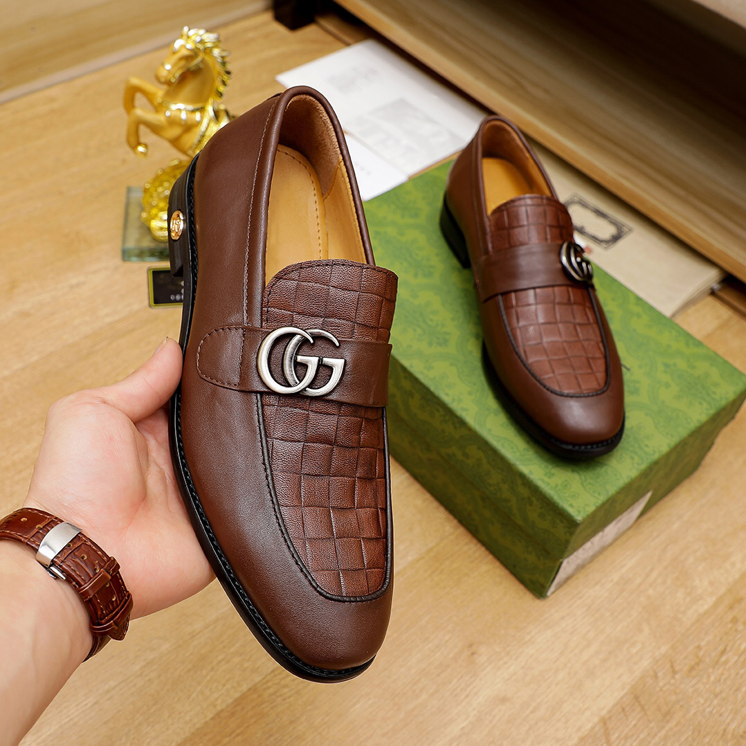 Double G logo brown formal dress slip-on shoes