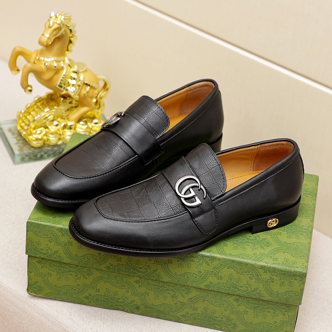 Double G logo black formal dress slip-on shoes
