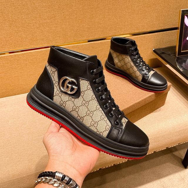 Men's Leisure printed leather casual mid-top shoes