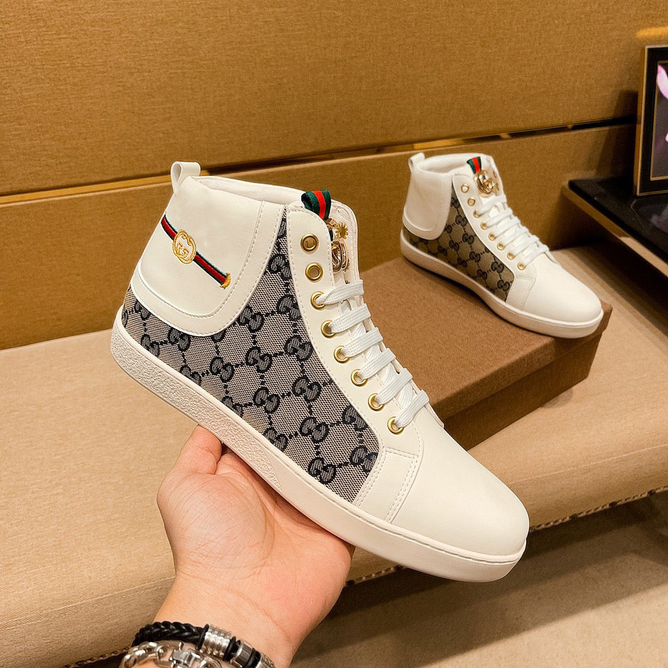 Men's white print leather boots