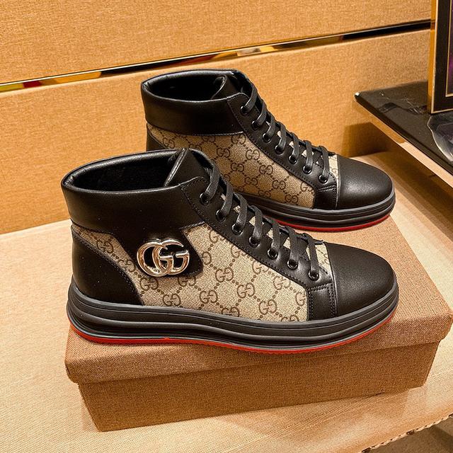 Men's Leisure printed leather casual mid-top shoes