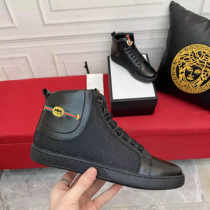 Men's all black print leather boots