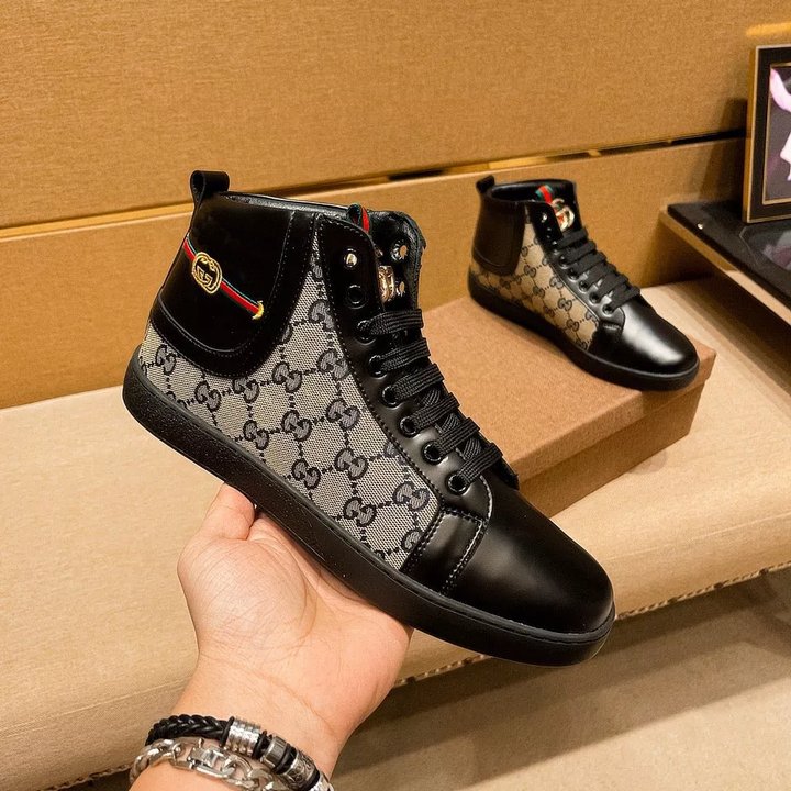 Men's black print leather boots