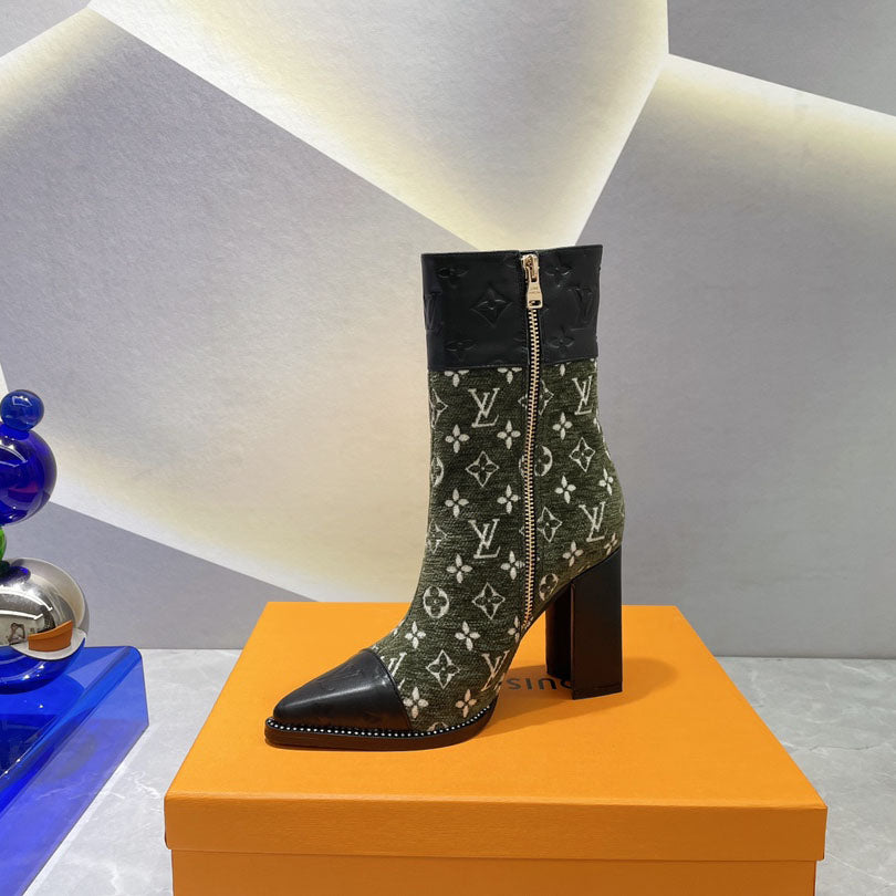 British style knight women's long boots light luxury color matching printing thick heel high heel sleeve locomotive foreign style thin boots S06