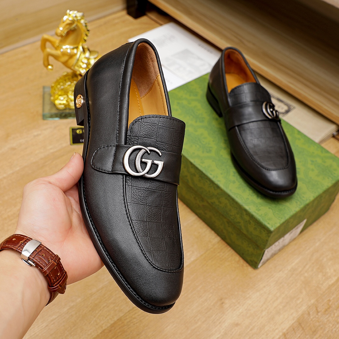 Double G logo black formal dress slip-on shoes