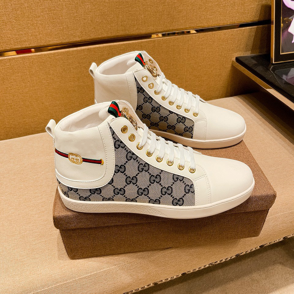 Men's white print leather boots
