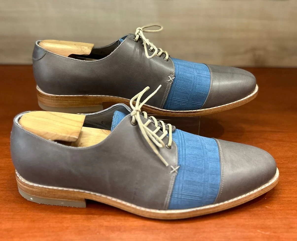 Henry Grey and Blue Leather Mens Derby shoes