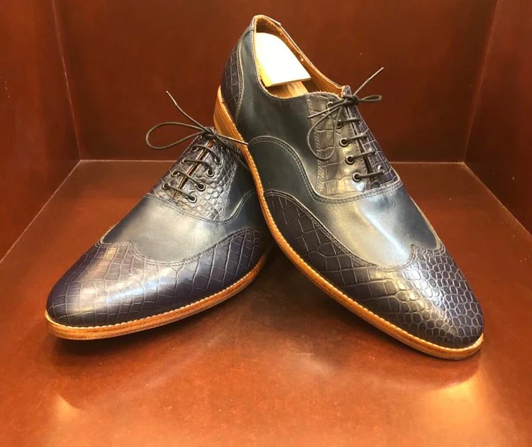 El Capo Blue & Blue Croc Oxford Men's Shoes