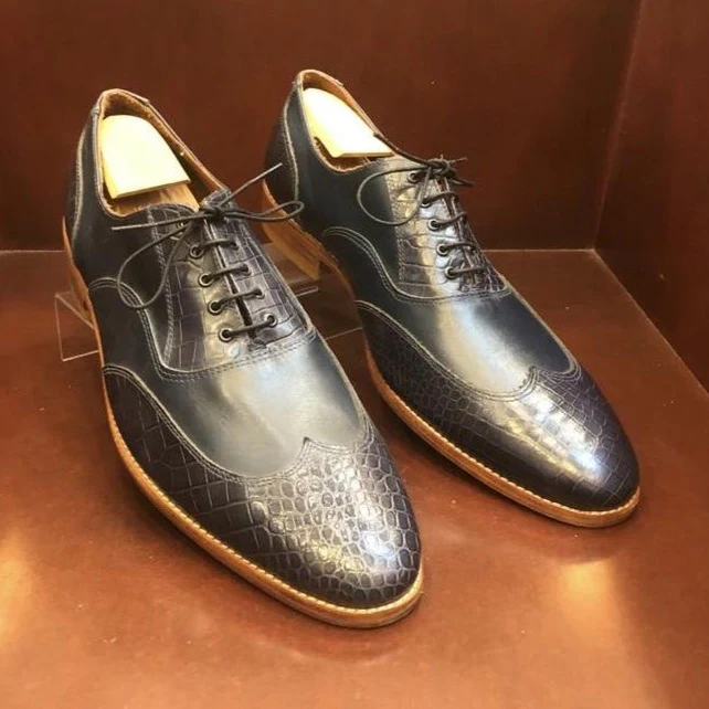 El Capo Blue & Blue Croc Oxford Men's Shoes