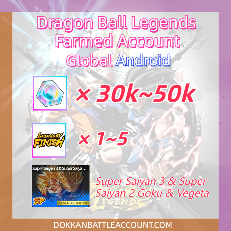 [ Global | Android ] Dragon Ball Legends Farmed Account with 35k~45k Gems SP Super Saiyan 3 & Super Saiyan 2 Goku & Vegeta