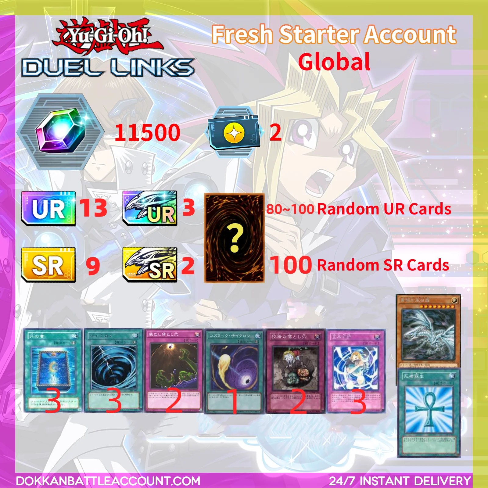 Yu-Gi-Oh YU GI OH DUEL LINKS STARTER ACCOUNT 11500+Stone Global Server