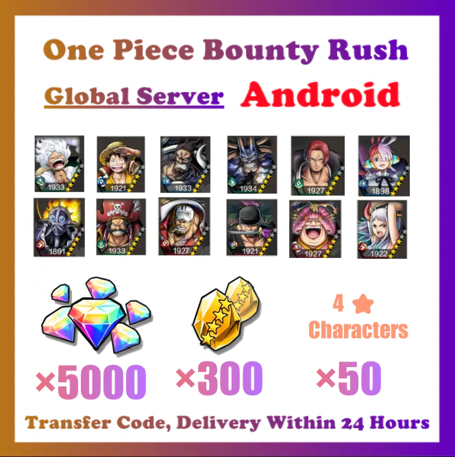 [Global] One Piece Bounty Rush OPBR 5000+ Gems Starter Accounts With Kaido Sakazuki EX Roger Yamato FILM RED Shanks For Android Only