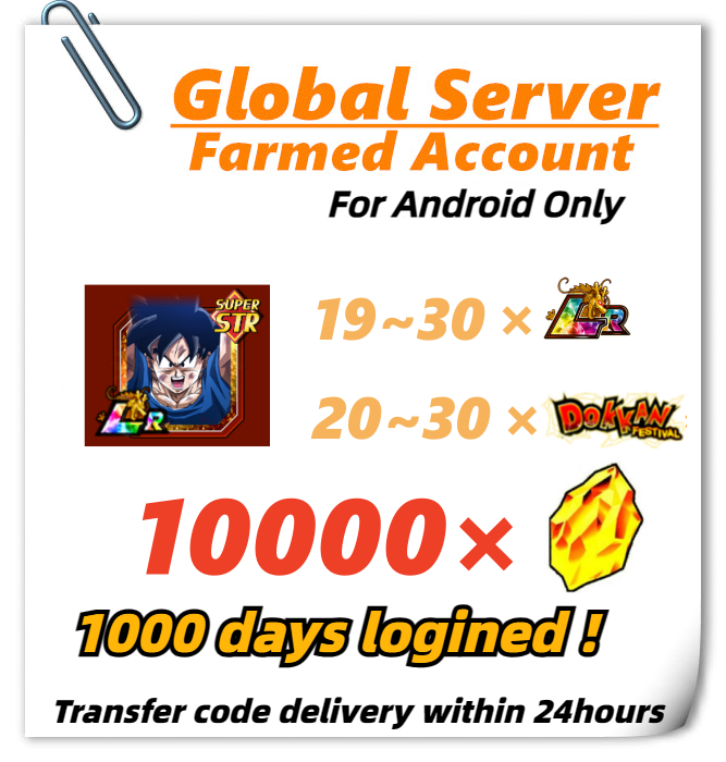 [Global] Dokkan Battle Farmed Account 10000 DS With Thousandfold Plea Goku+19~30 LR for Android Only