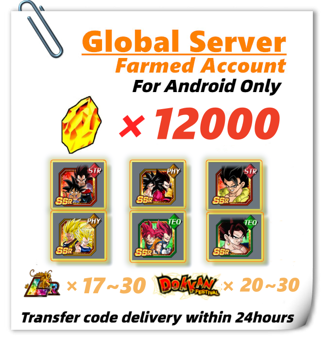 [Global] Dokkan Battle Farmed Account 12000 DS with 8th 7th 5th anniversary Units for Android Only