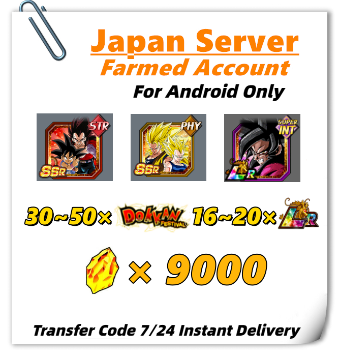 [Japan] Dokkan Battle Farmed Account 9000 stones SSJ4, 8th Anniversary units for Android Only