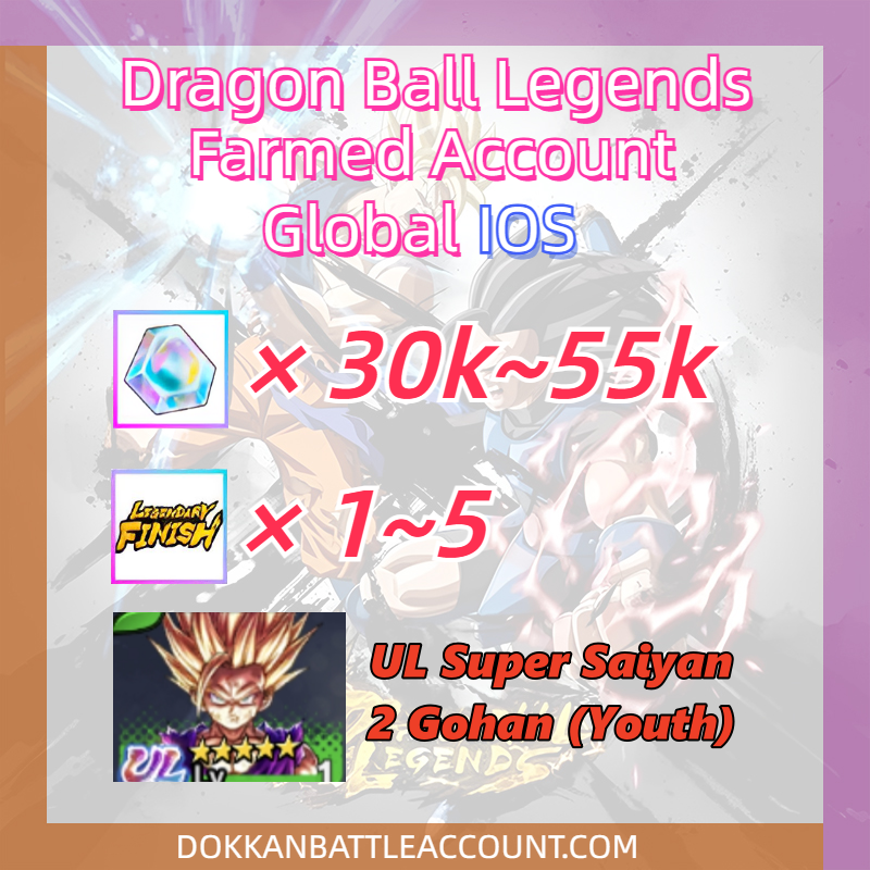 [ Global | IOS ] Dragon Ball Legends Farmed Account 30k~55k Crystals with UL Super Saiyan 2 Gohan (Youth)