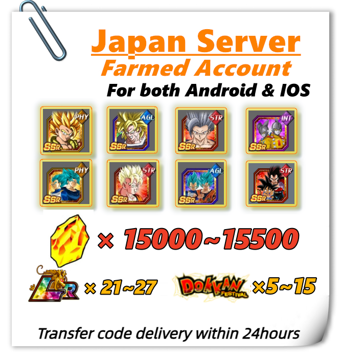 [Japan] Dokkan Battle Farmed Account 15000+ stones 9th Broly Gogeta| Beast Gohan Gamma 1 &2 for IOS or Android-type 2