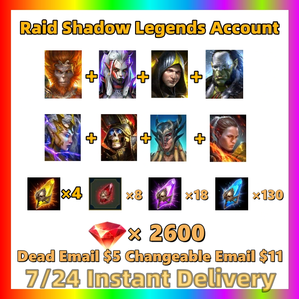Raid shadow legends starter account with 4 Sacred Shard Super resources reroll account