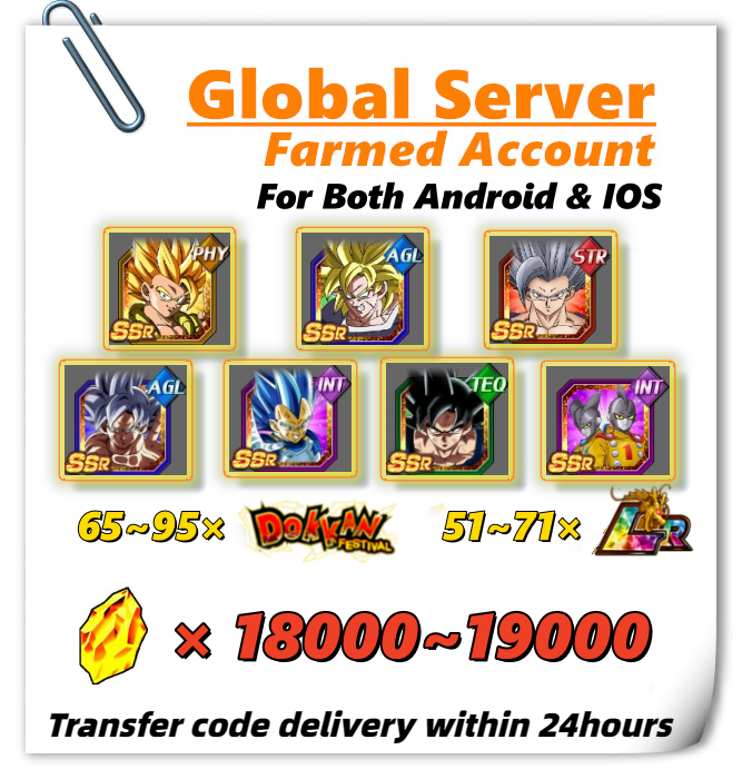[Global] Dokkan Battle Farmed Account 18000+ DS With 30 LRs 9th Broly Gogeta| Beast Gohan Goku (Ultra Instinct -Sign), Gamma 1 &2 for IOS or Android