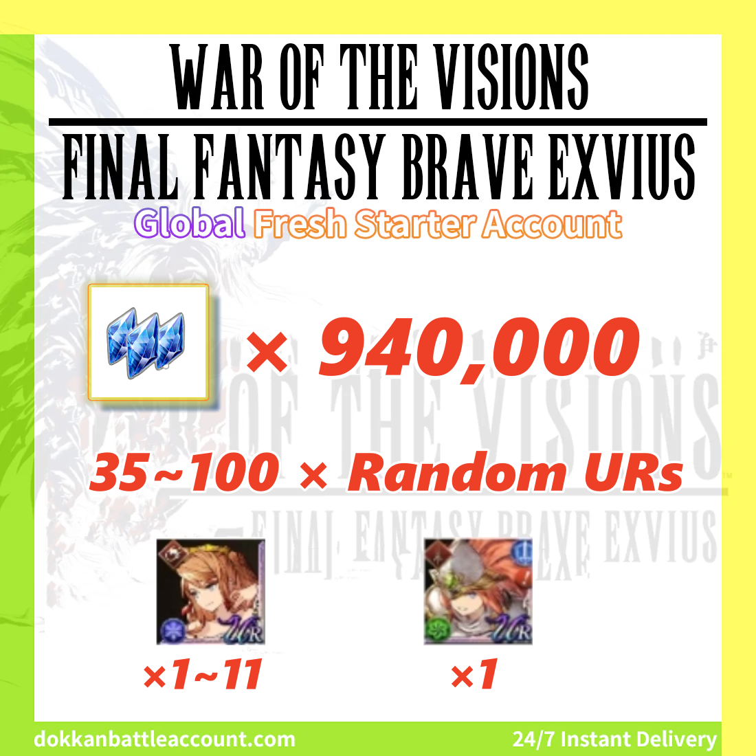 ( Global ) WAR OF THE VISIONS FFBE Fresh Starter Account With Mediena 940K+ Visiore And 35+ Random UR Characters