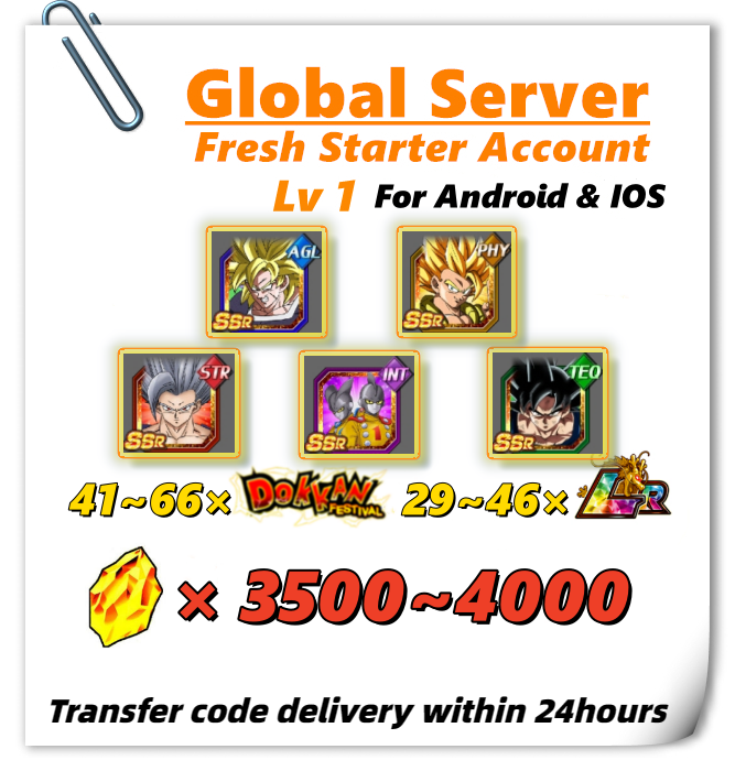 [Global] Dokkan Battle Fresh Account 3500+DS With 9th Broly Gogeta| Beast Gohan Gamma 1 &2 Goku (Ultra Instinct -Sign) for IOS or Android