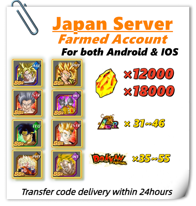 [Japan] Dokkan Battle Farmed Account 15000+ stones 9th Broly Gogeta| Beast Gohan Gamma 1 &2 Goku for IOS or Android-type 2