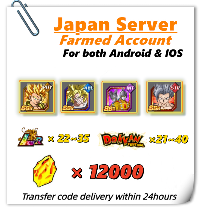 [Japan] Dokkan Battle Farmed Account 12000 stones 9th Broly Gogeta | Beast Gohan Gamma 1 &2 for Android & IOS