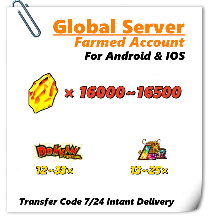 [Global] Dokkan Battle Farmed Account 16000+ DS for Android or IOS