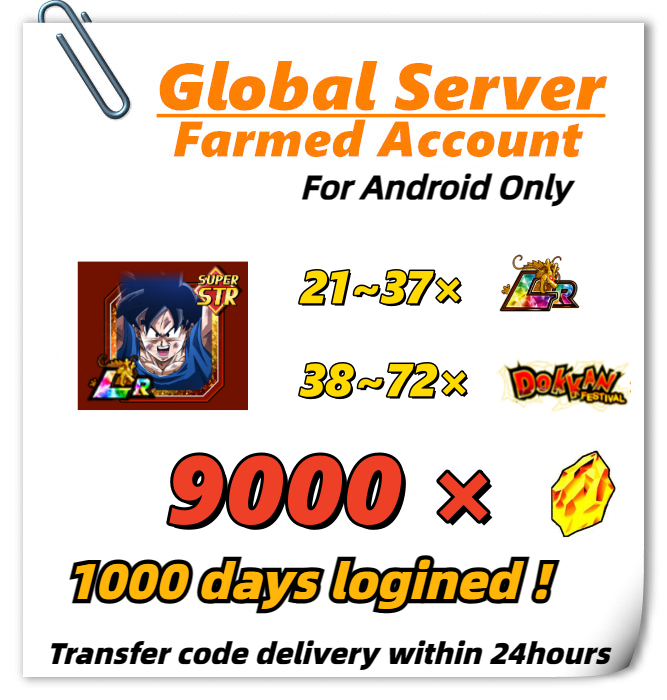 [Instant Delivery][Global] Dokkan Battle Farmed Account 9000 DS Thousandfold Plea Goku With 21+ LR for Android Only
