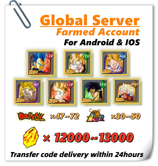 [Global] Dokkan Battle Farmed Account 12000+ DS STR Super Saiyan God SS Evolved Vegeta, TEQ Super Saiyan Goku, AGL Super Saiyan 3 Goku (GT)  for IOS or Android