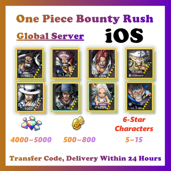 [Global] One Piece Bounty Rush OPBR 2100~5800 Gems Nika Luffy Kaido Zoro Ex Roger Edward Whitebeard Ace's & Yamato FILM RED Shanks Combos Starter Accounts For IOS
