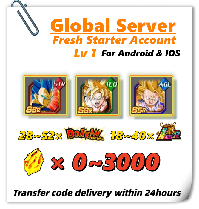 [Global] Dokkan Battle Fresh Account 3000+DS With 10th Anniversary Cards 20~40 LRs for IOS or Android