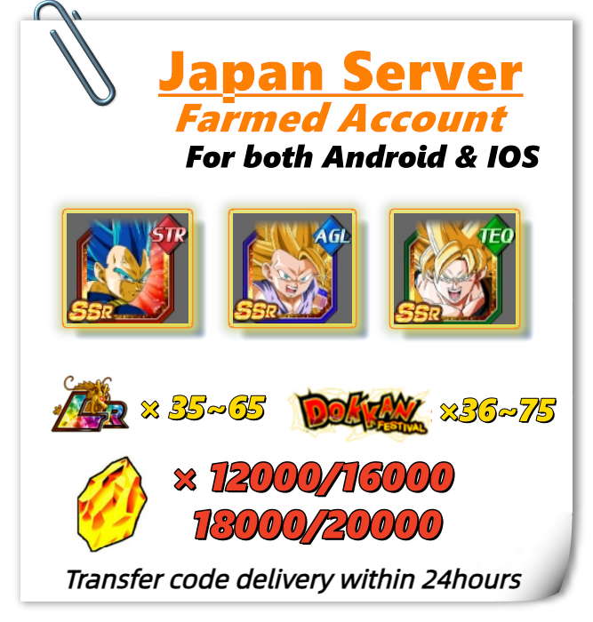 [Japan] Dokkan Battle Farmed Account 12000+ DS With 35 LRs for IOS or Android