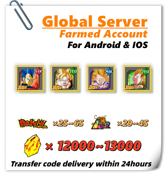 [Global] Dokkan Battle Farmed Account 12000+ DS With 29 LRs for IOS or Android