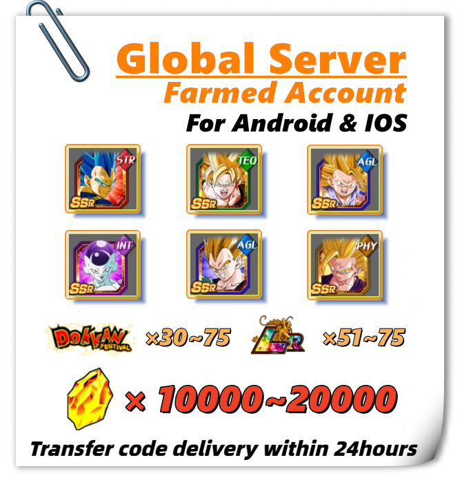 [Global] Dokkan Battle Farmed Account 10000~20000 stones with 10th Anniversary Cards  for Android or IOS