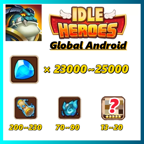 [Global | Android] Idle heroes Fresh Starter Account💎25000+gems, 200+Heroic Summons, 80+Orbs For Android Only