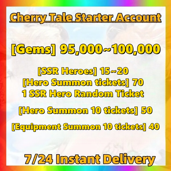 [Instant][Global] Cherry Tale Starter Account with 110,000 Gems 5 SSR 100+ Tickets