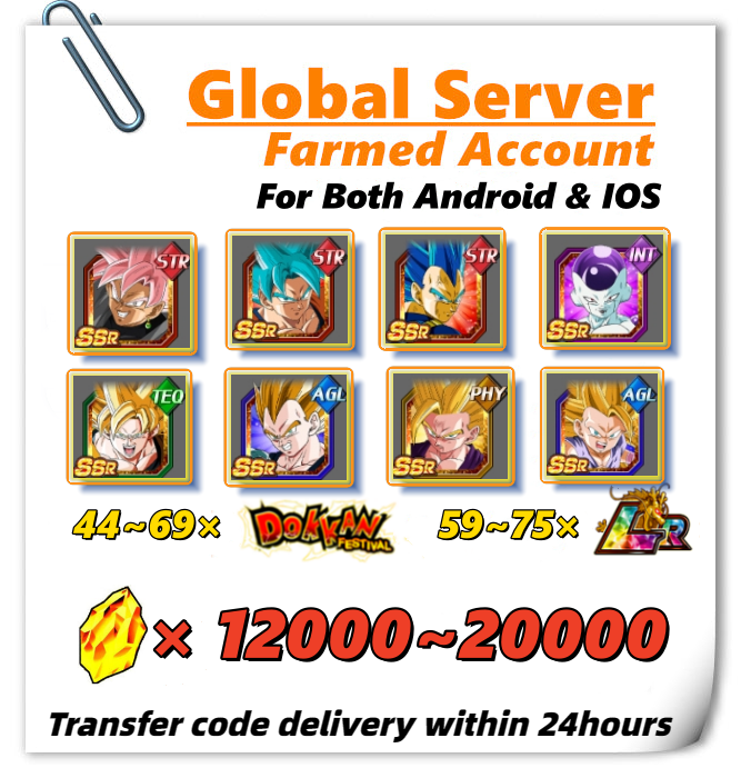 [Global] Dokkan Battle Farmed Account 12000+ DS With 59 LRs for IOS or Android