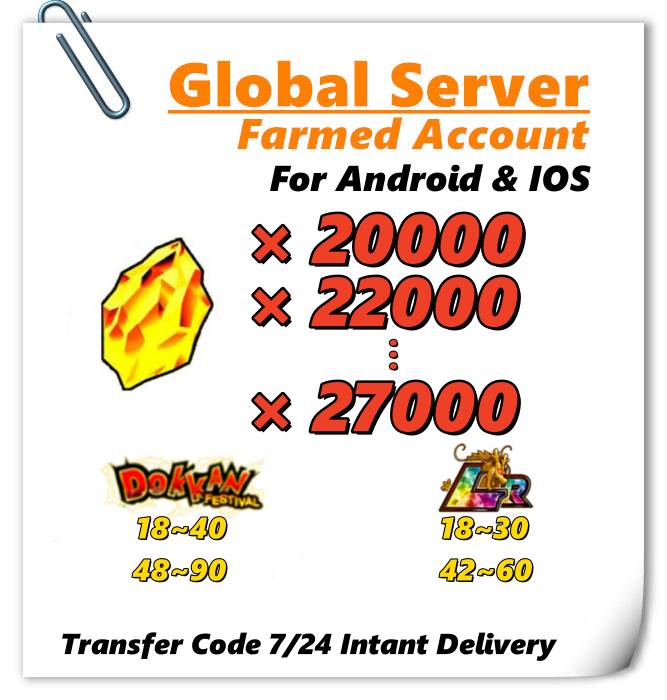 [Global] Dokkan Battle Farmed Account 27000+ DS With 23 LR for Android or IOS
