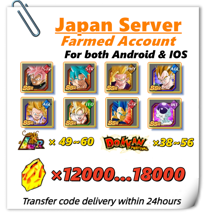 [Japan] Dokkan Battle Farmed Account 12000+ DS With 49 LRs for IOS or Android