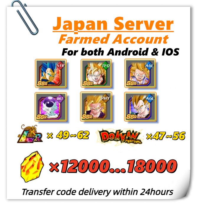 [Japan] Dokkan Battle Farmed Account 10000~20000 stones with 10th Anniversary Cards for Android or IOS