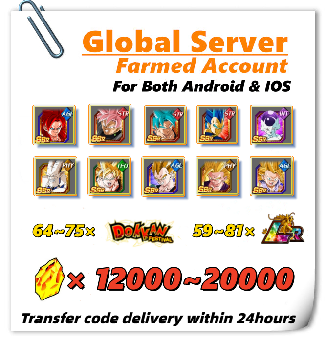 [Global] Dokkan Battle Farmed Account 12000+ DS With 71 LRs for IOS or Android