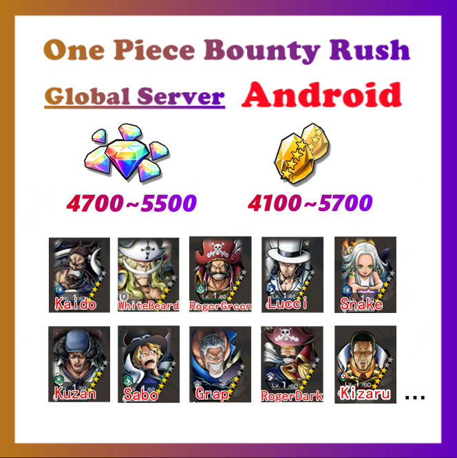 [Global] One Piece Bounty Rush OPBR 5000~5200 Gems With 5700+ Gold Fragments Starter Account For Android