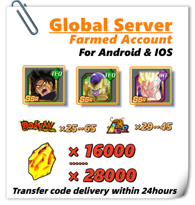 [Global] Dokkan Battle Farmed Account 16000+ DS With 50 LRs for IOS or Android