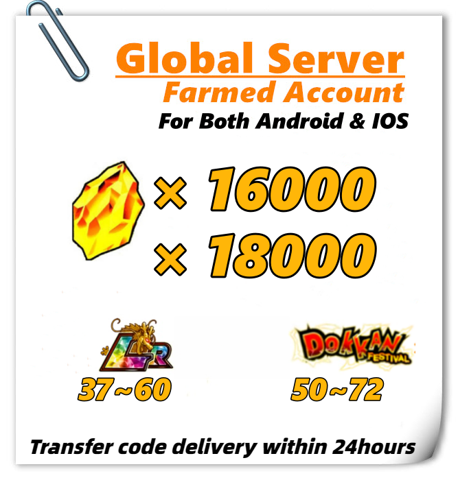 [Global] Dokkan Battle Farmed Account 16000 and 18000+ DS With 13 LR for Android or IOS